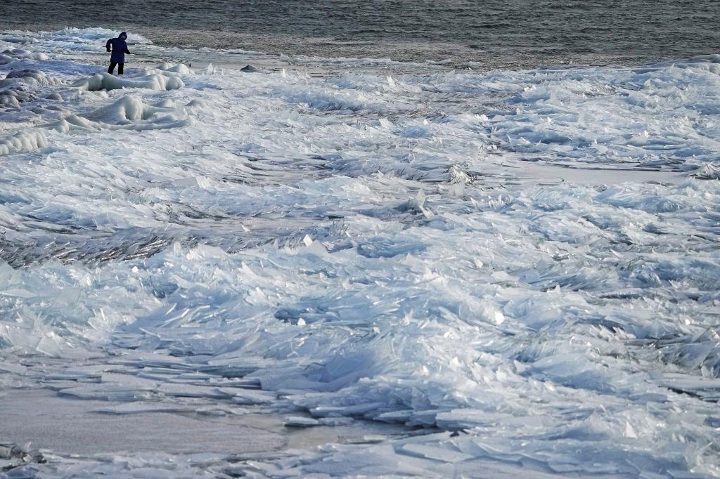 Lake Superior in Minnesota was captured with ice piled on top of it, ahead of the severe storm coming its way.