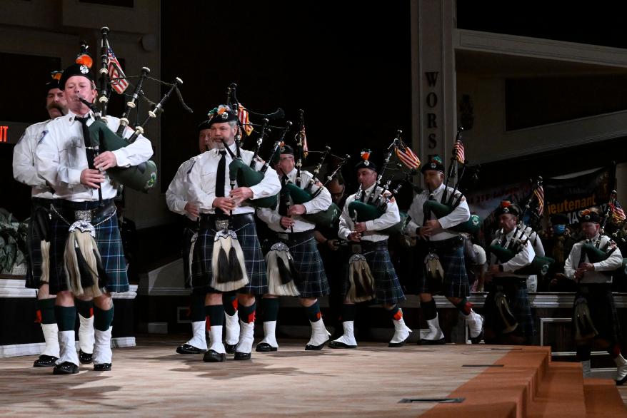 Bagpipe players at the FDNY promotion ceremony.
