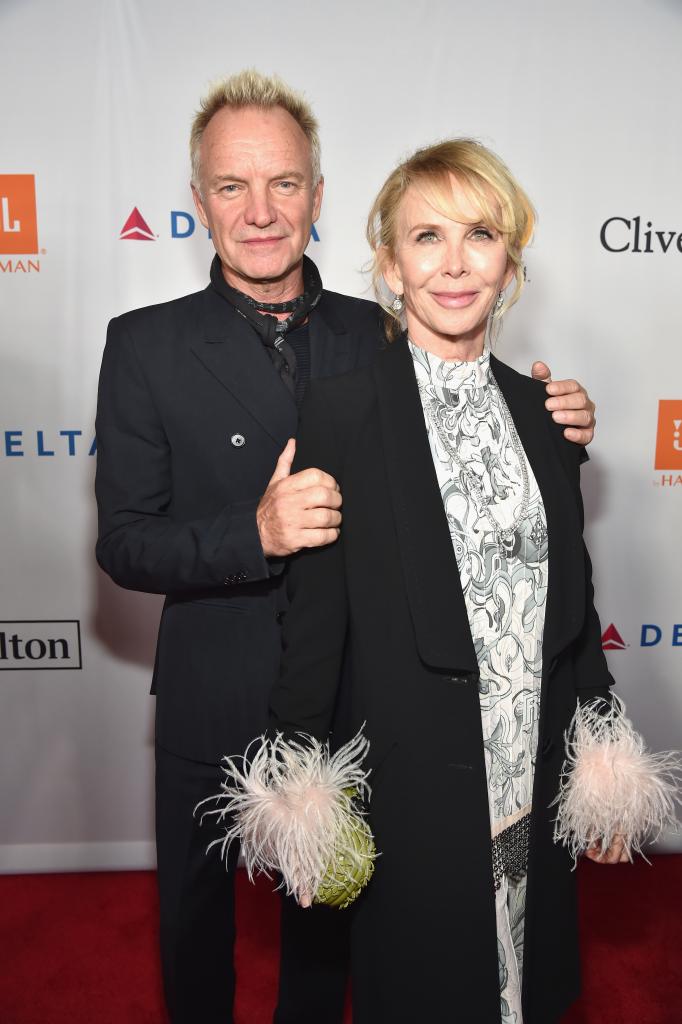 Sting and Trudie Styler attend the Clive Davis Pre-Grammy party on Jan. 27, 2018.