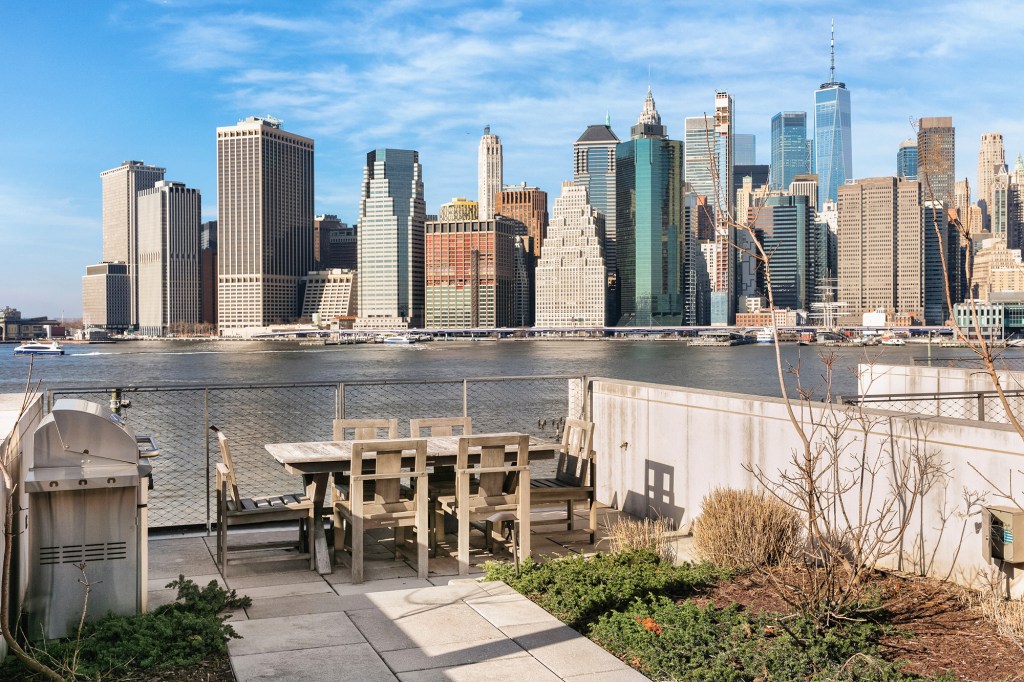 Views extend to Lower Manhattan across the East River.