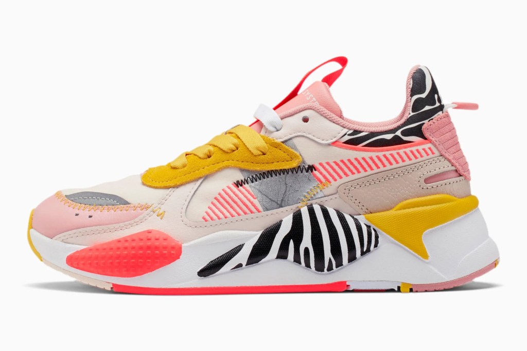 Pink, coral, yellow, and zebra print sneakers