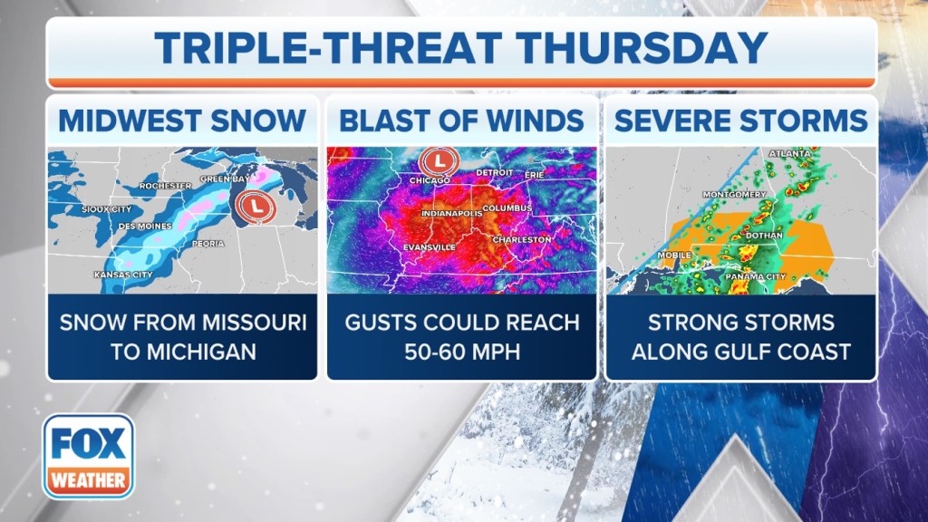 Fox Forecast Center is predicting a triple-threat severe storm, that will bring rain, high winds, and snow. 
