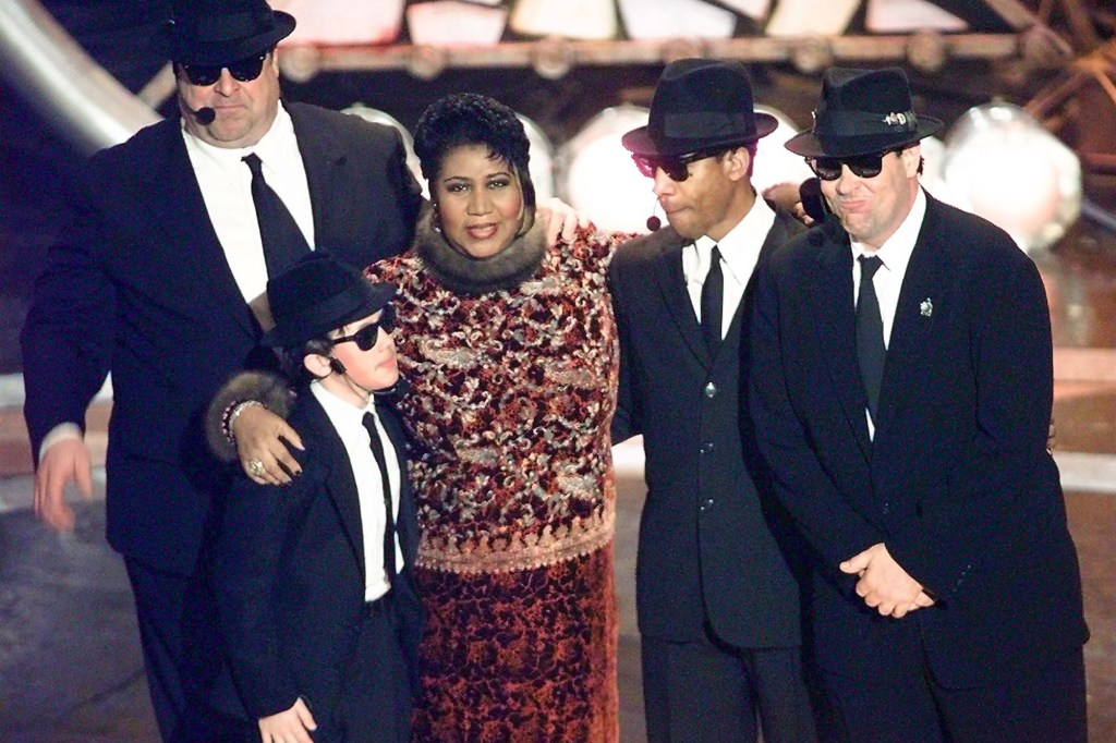 Aretha Franklin with the Blues Brothers at the 1998 Grammys.