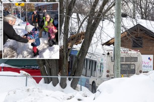 A Laval city bus is seen crashed into a daycare in Laval, Quebec, Canada February 8, 2023.