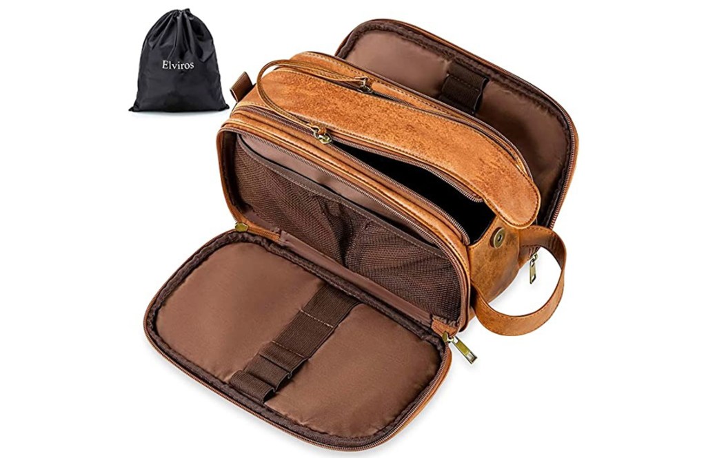 Leather dopp kit.