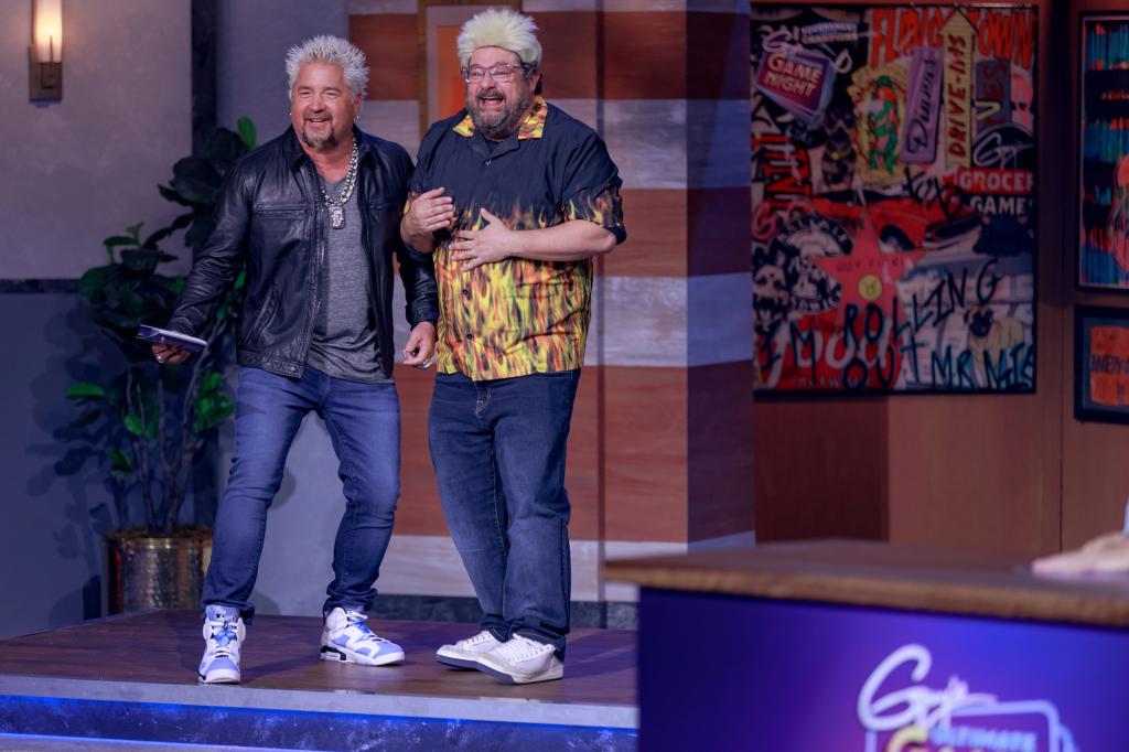 Guy Fieri with Bobby Moynihan dressed as Fieri