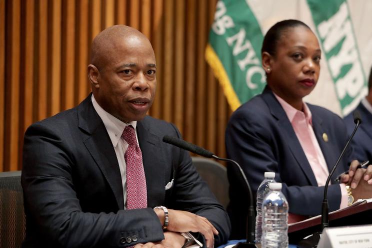 New York City Mayor Eric Adams and NYPD Police Commissioner Keechant L. Sewell speaking to the press regarding the year end crime briefing of 2022 at 1 Police Plaza, Manhattan, New York, Thursday, January 5,