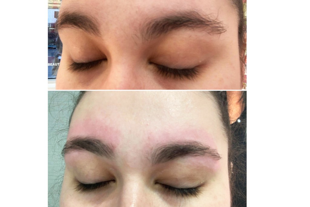 A before and after of brow wax