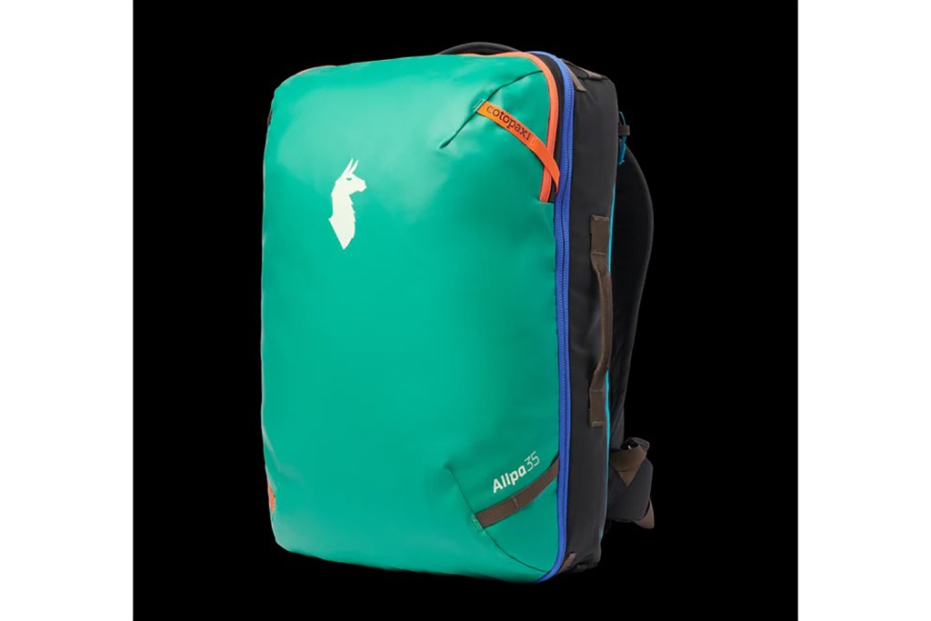 A colorful travel backpack