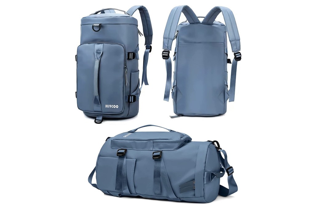 Light blue backpack back and front view