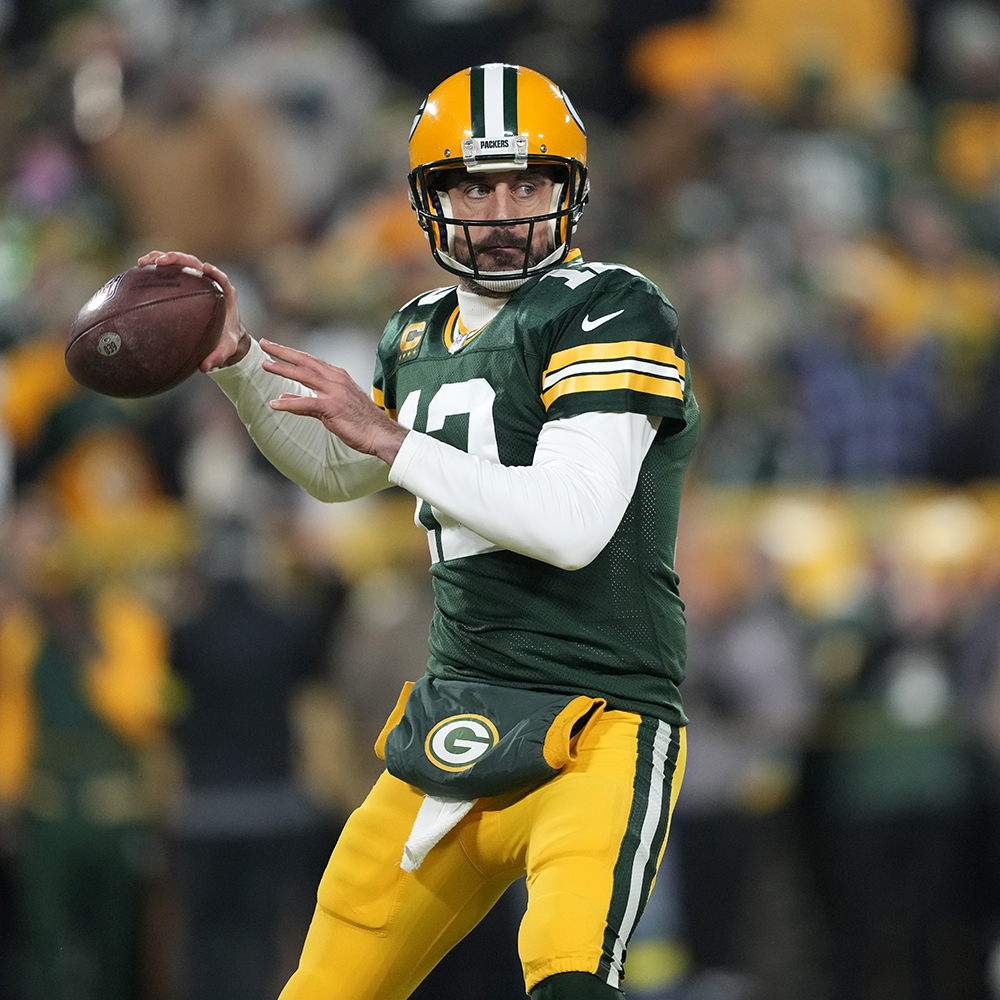 Packers quarterback Aaron Rodgers during a game against the Lions at Lambeau Field on Jan. 8, 2023 in Green Bay, Wisconsin.