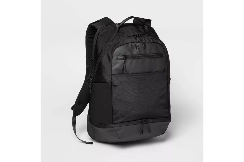 Black backpack with four zip pockets