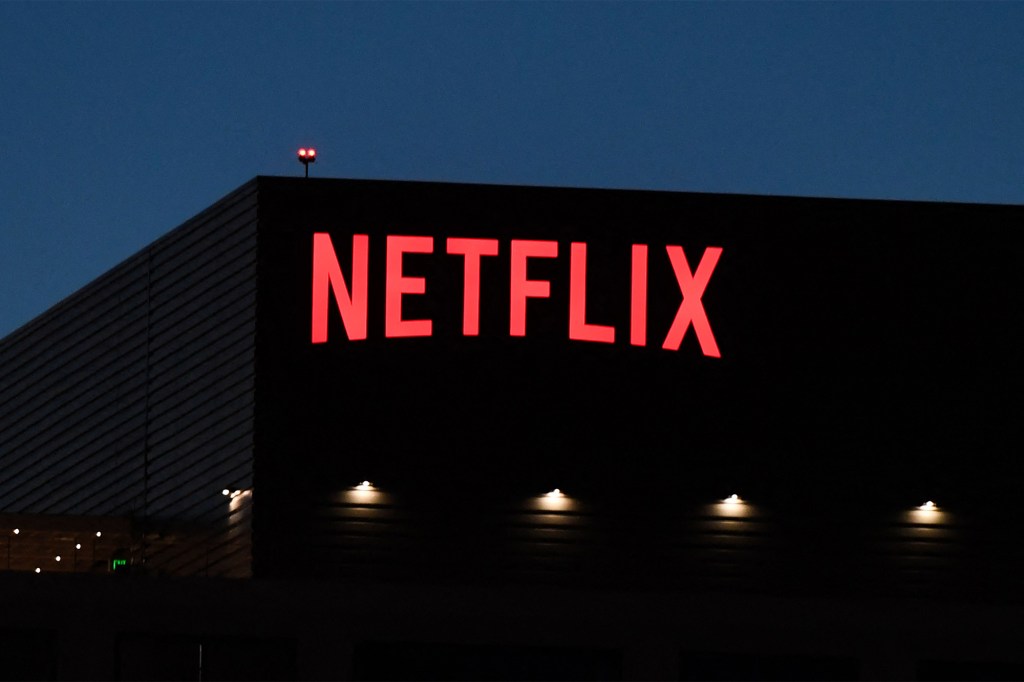 In this file photo taken on October 19, 2021 the Netflix logo is seen on the Netflix, Inc. building on Sunset Boulevard in Los Angeles, California.