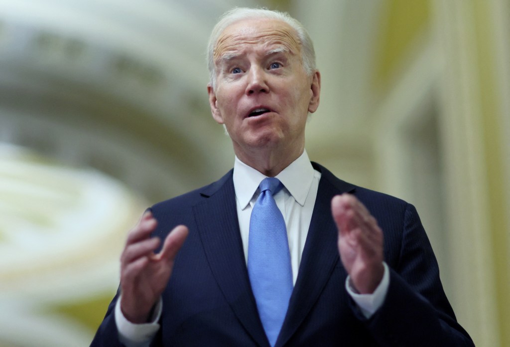 President Joe Biden speaks to reporters at the Capitol on March 2, 2023. 