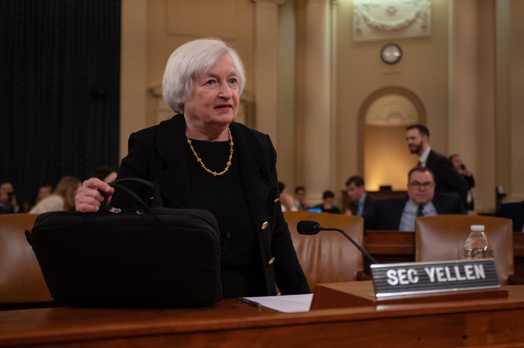 Treasury Secretary Janet Yellen arrives for a hearing with the House Ways and Means Committee regarding President Biden's Fiscal Year 2024 Budget Request on Capitol Hill in Washington, D.C., on Friday, March 10, 2023.