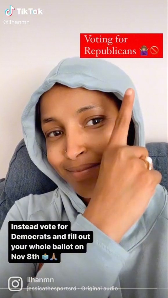 Rep. Ilhan Omar (D-Minn.) in a post on her TikTok account. 