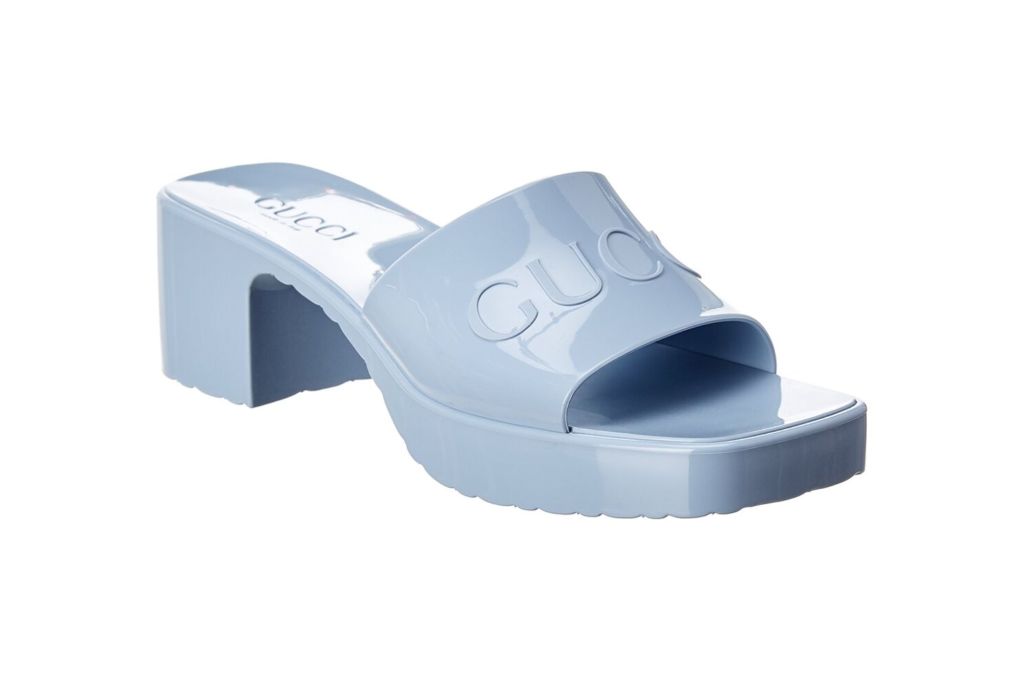 A blue jelly Gucci slide sandal