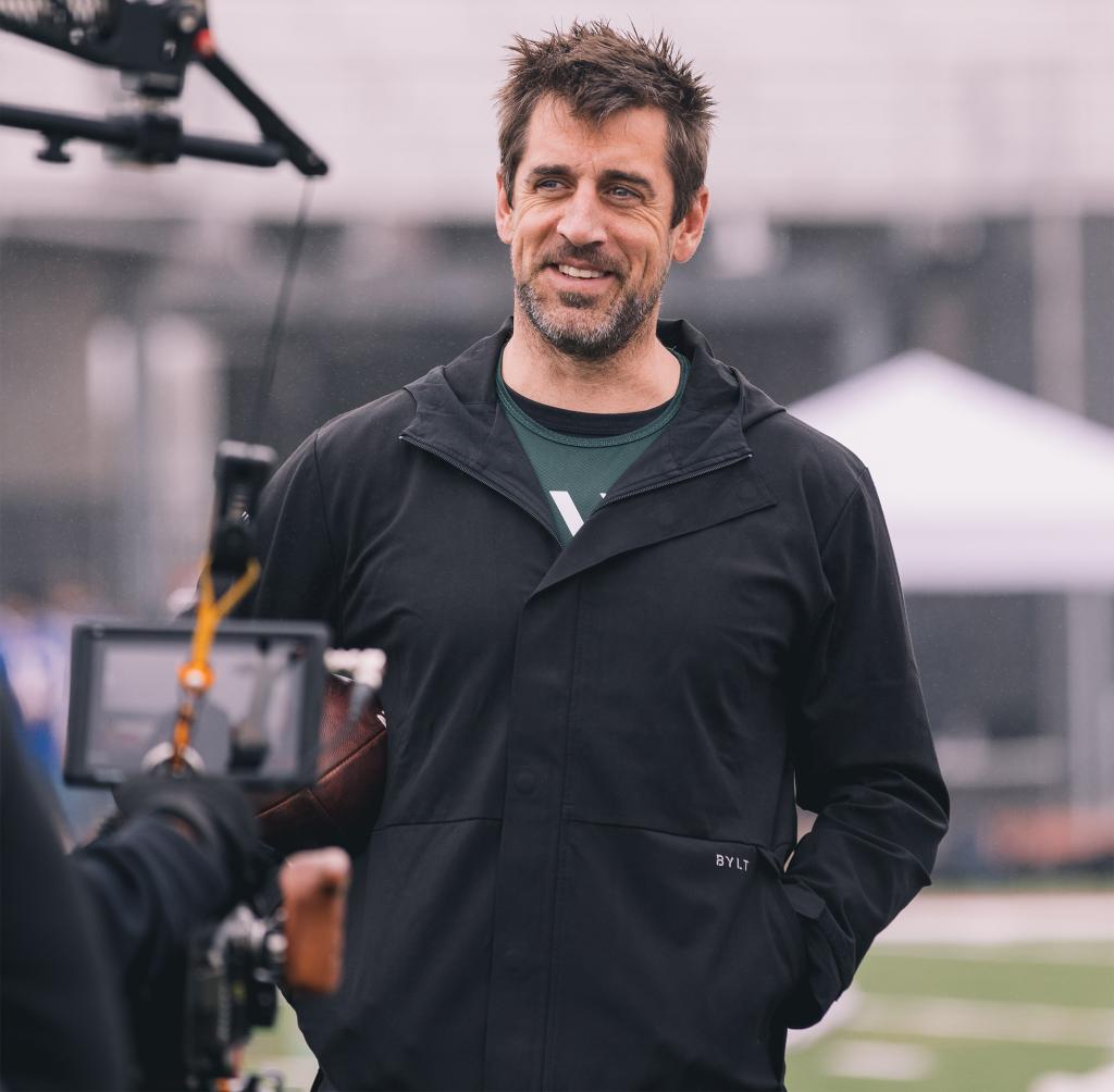 Aaron Rodgers attends a celebrity flag football event in Orange County, Calif., on March 11, 2023.