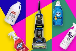 A group of cleaning supplies