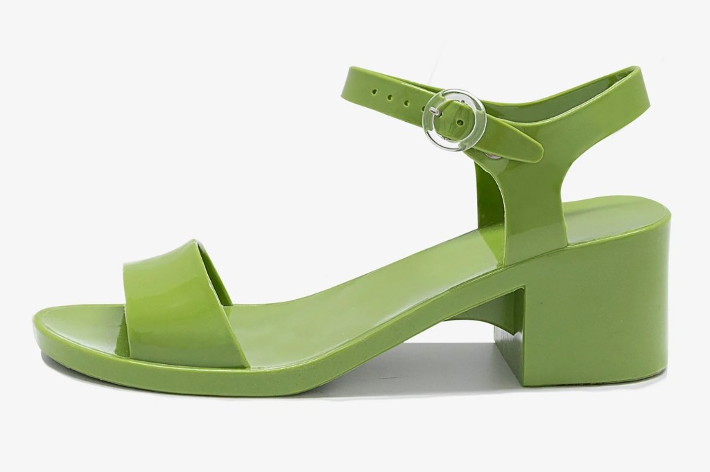 A green jelly shoe