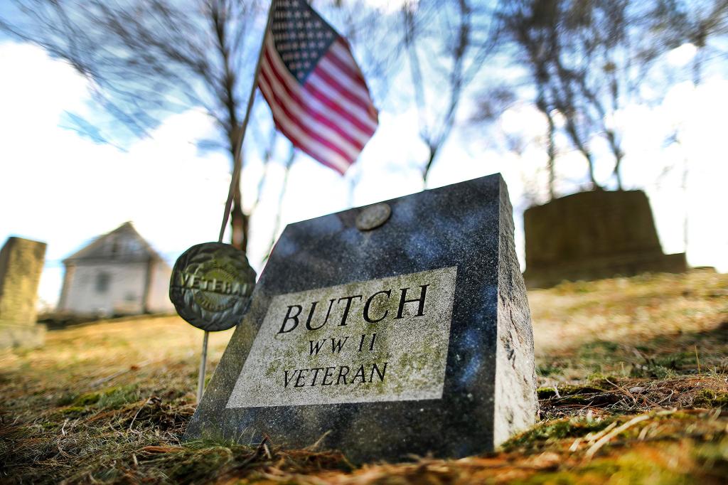 A grave for a World War ll military dog at Hillside Acre Animal Cemetery.