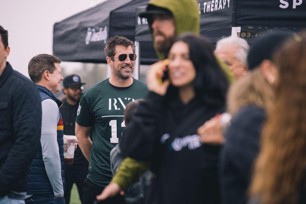 Quarterback Aaron Rodgers at Celebrity Flag Football Charity Event at Saddleback College on March 11, 2023 in Orange County, CA.