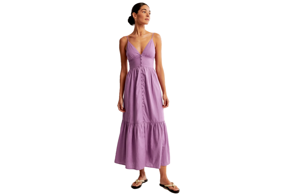 Abercrombie Linen-Blend Button-Through Maxi Dress