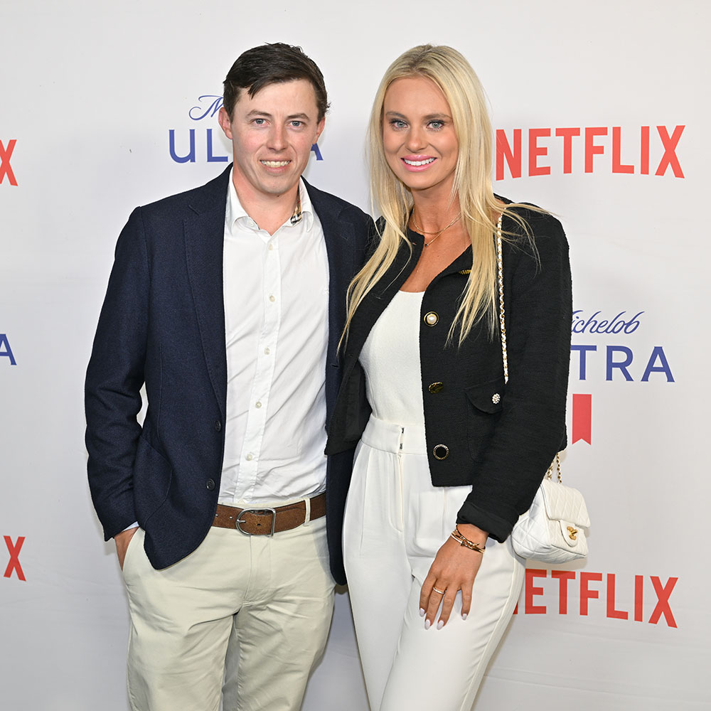 Matthew Fitzpatrickand girlfriend Katherine Gaal at the Michelob Ultra & Netflix Full Swing Premiere & Super Bowl After Party on Feb. 11, 2023 in Phoenix, Arizona.  