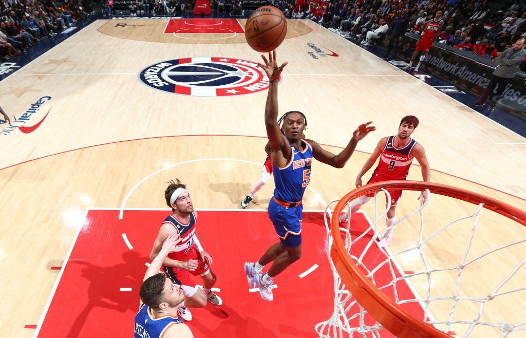 Knicks guard Immanuel Quickley, going up for a shot during a recent game against the Wizards, is a viable Sixth Man of the Year candidate.