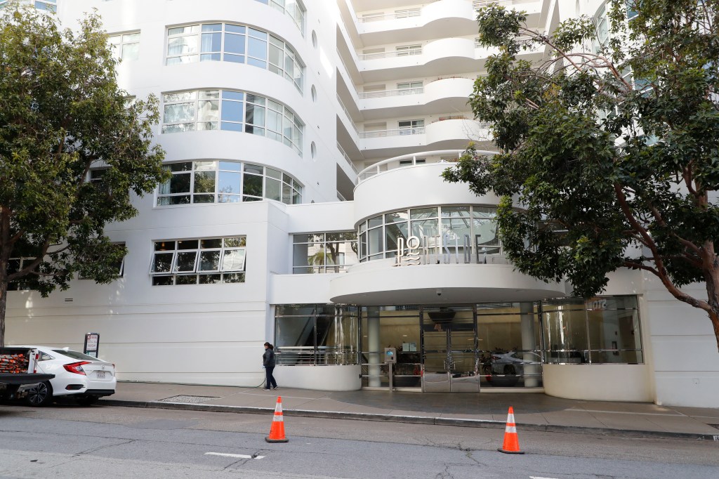 Outside of the building, 403 Main St., where tech executive Bob Lee was stabbed to death in San Francisco on Tuesday morning, April 4, 2023.