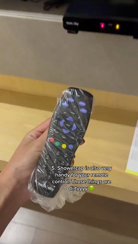 The Dutch beauty revealed that she wraps her hotel TV remotes in the protective plastic in order to avoid picking up any germs. 