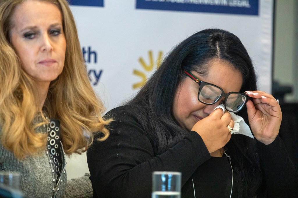 LOS ANGELES, CA - MAY 24: Attorney Jennifer J. McGrath, left, and Gabby speaks during a press conference at  Luxe Sunset Boulevard Hotel, on Tuesday, May 24, 2022,