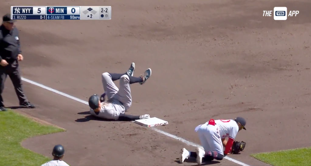 Judge went straight to the dugout to be looked at by team staff, but did not leave the game.