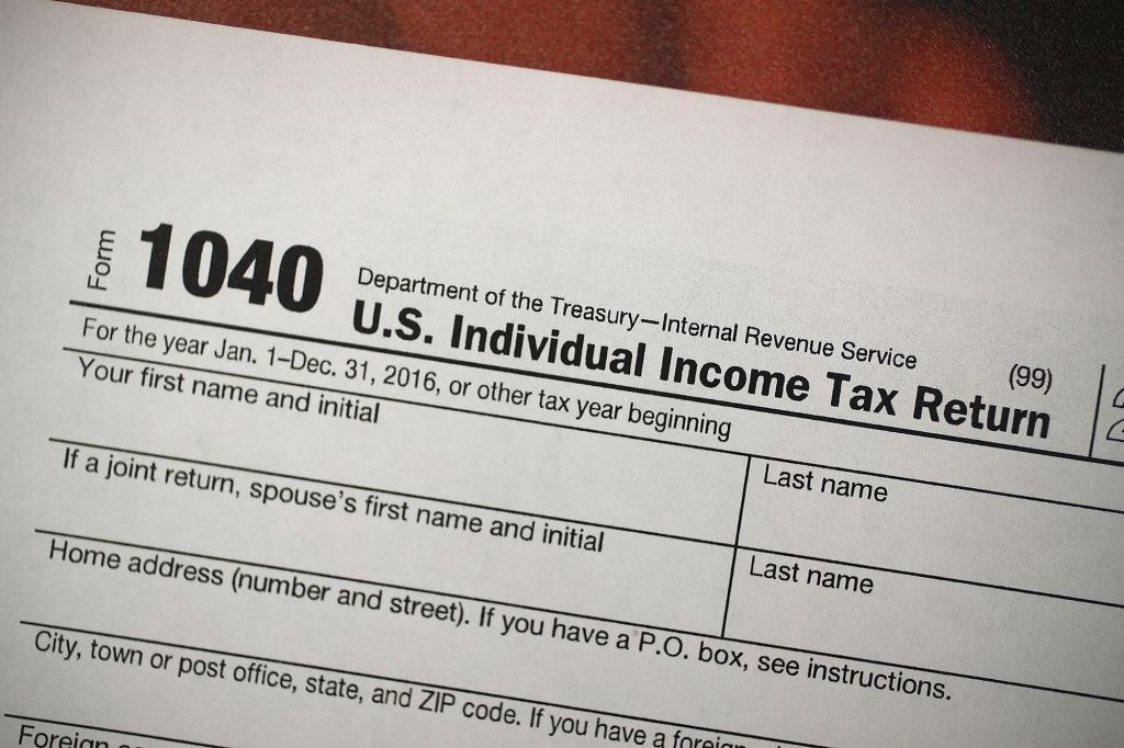 A copy of a IRS 1040 tax form