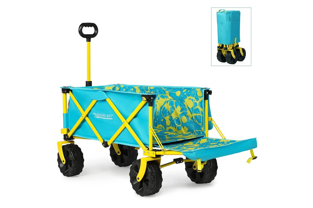 teal and green foldable beach wagon