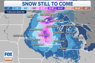 This image shows the possible additional snow totals through Monday.