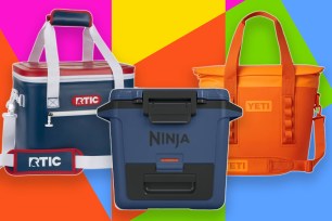 A group of coolers on a colorful background