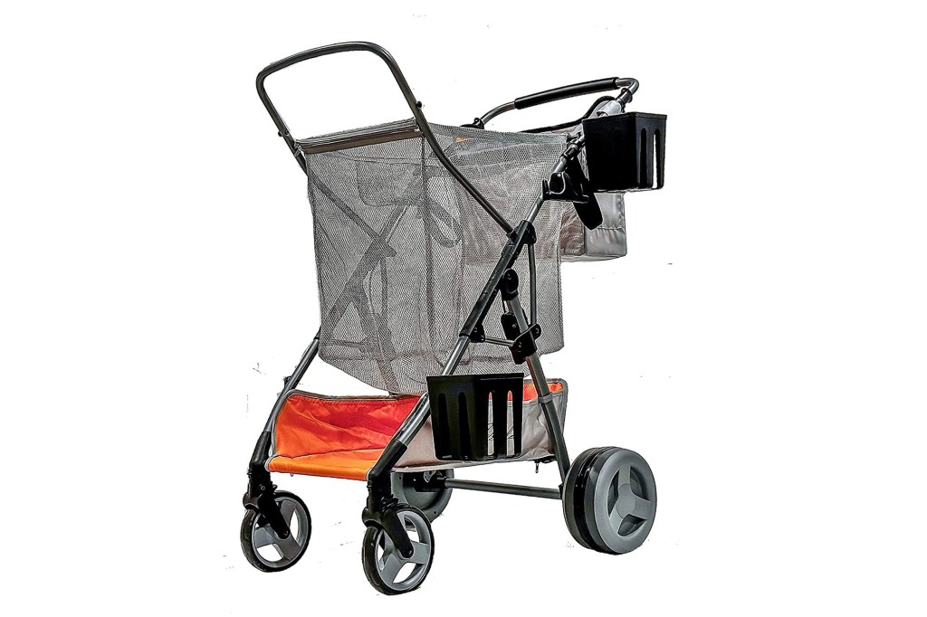 orange and black mesh push cart