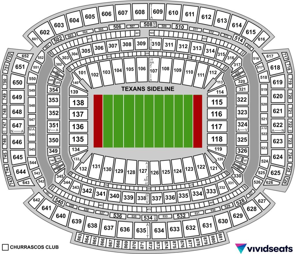 A map of the Houston Texans' Houston, TX NRG Stadium.