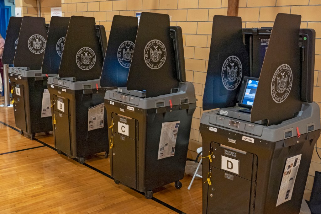 Electronic voting card scanners seen during the Election Day.