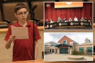 Liam Morrison (left), a 12-year-old student at Nichols Middle School (top right) in Middleborough, Massachusetts, said he was ejected from class for refusing to remove his t-shirt emblazoned with the words, "There are only two genders."