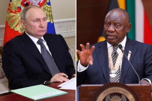 Vladimir Putin, left, and South African President Cyril Ramaphosa