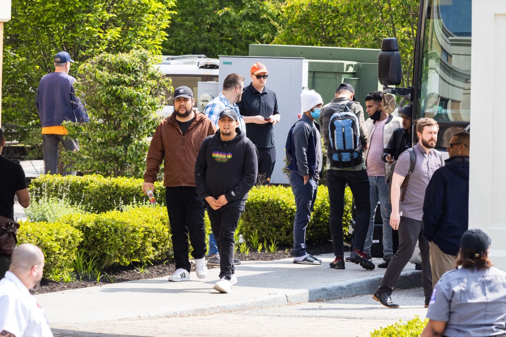 Migrants arrive from NYC  to The Crossroads Hotel in Newburgh.