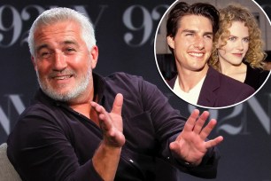 Paul Hollywood smiling. Inset photos of Nicole Kidman and Tom Cruise.