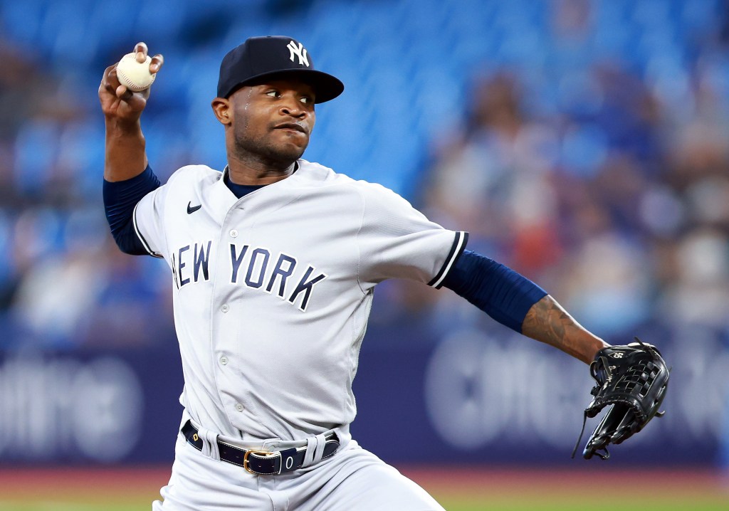 Domingo German pitching before his ejection on May 17, 2023.