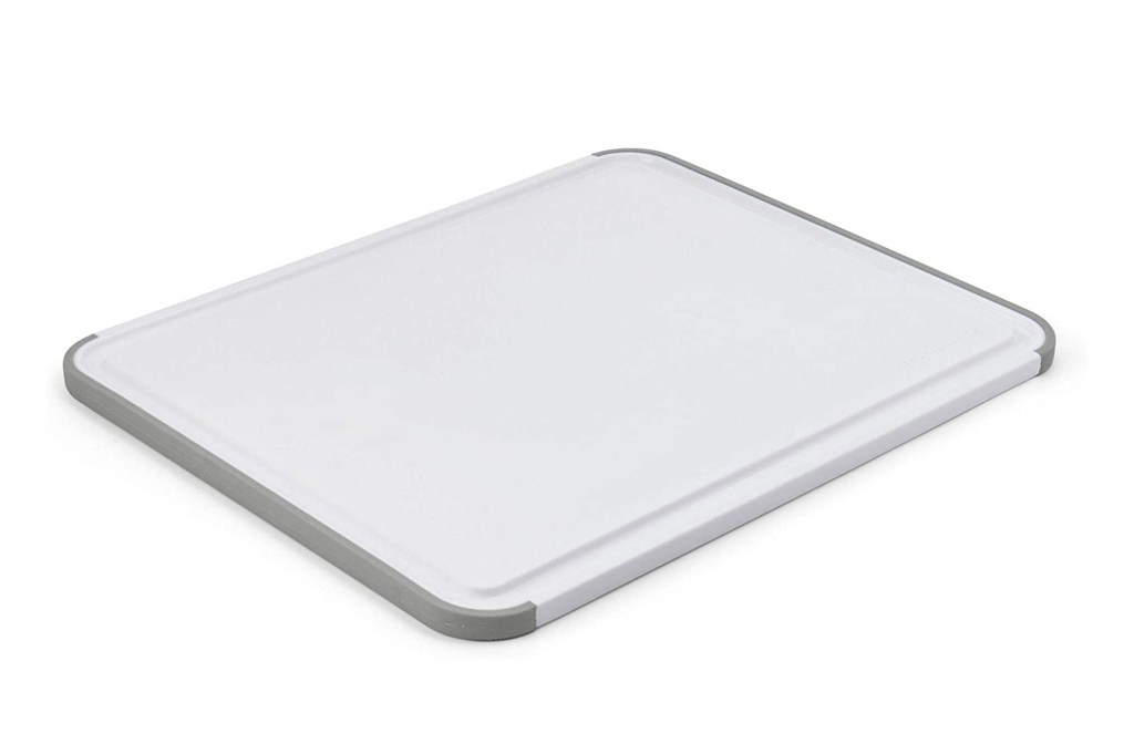 white and gray plastic cutting board