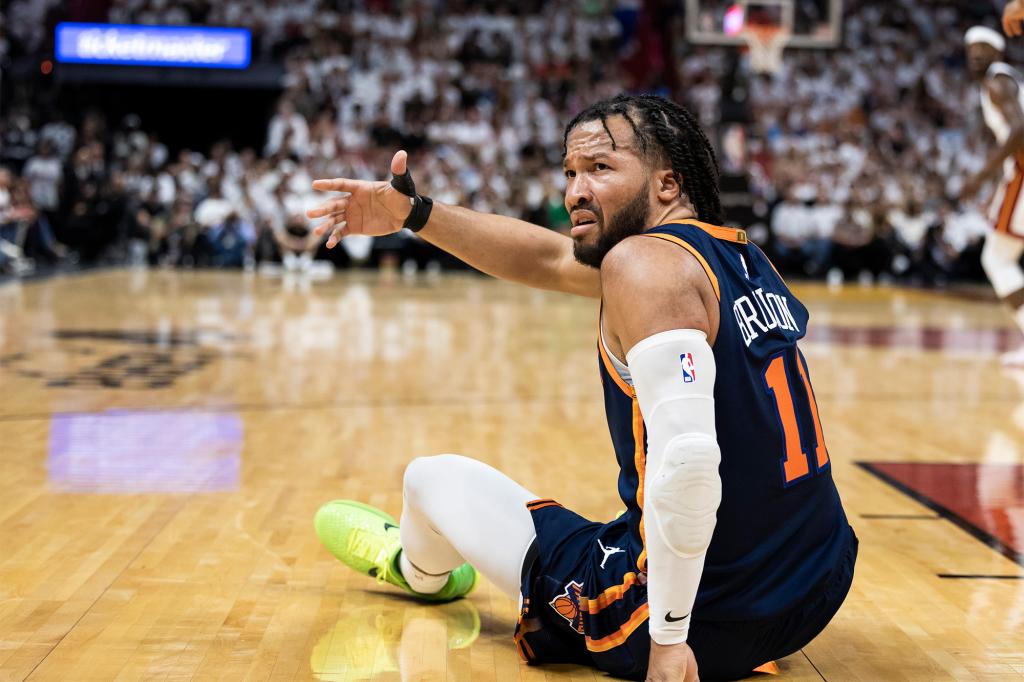 Jalen Brunson reacts during the Knicks' loss to the Heat in Game 6.