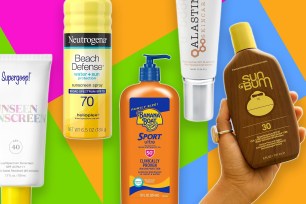 A group of sunscreen bottles