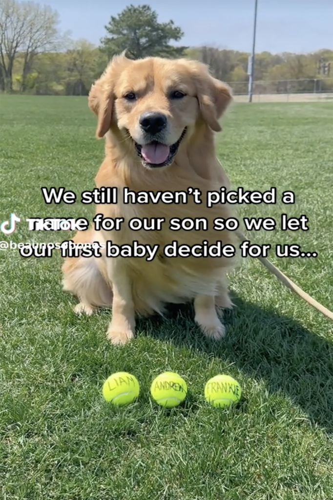 The couple managed to settle on three names, but they gave Beau "the final say" by choosing a tennis ball.