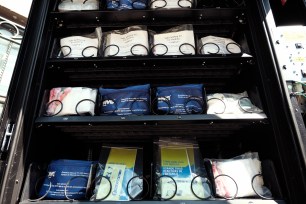 Some of the items are displayed in a new vending machine in Brooklyn that will disperse fentanyl test strips and naloxone as well as hygiene kits, maxi pads, Vitamin C, and COVID-19 tests for free on June 05, 2023 in New York City.